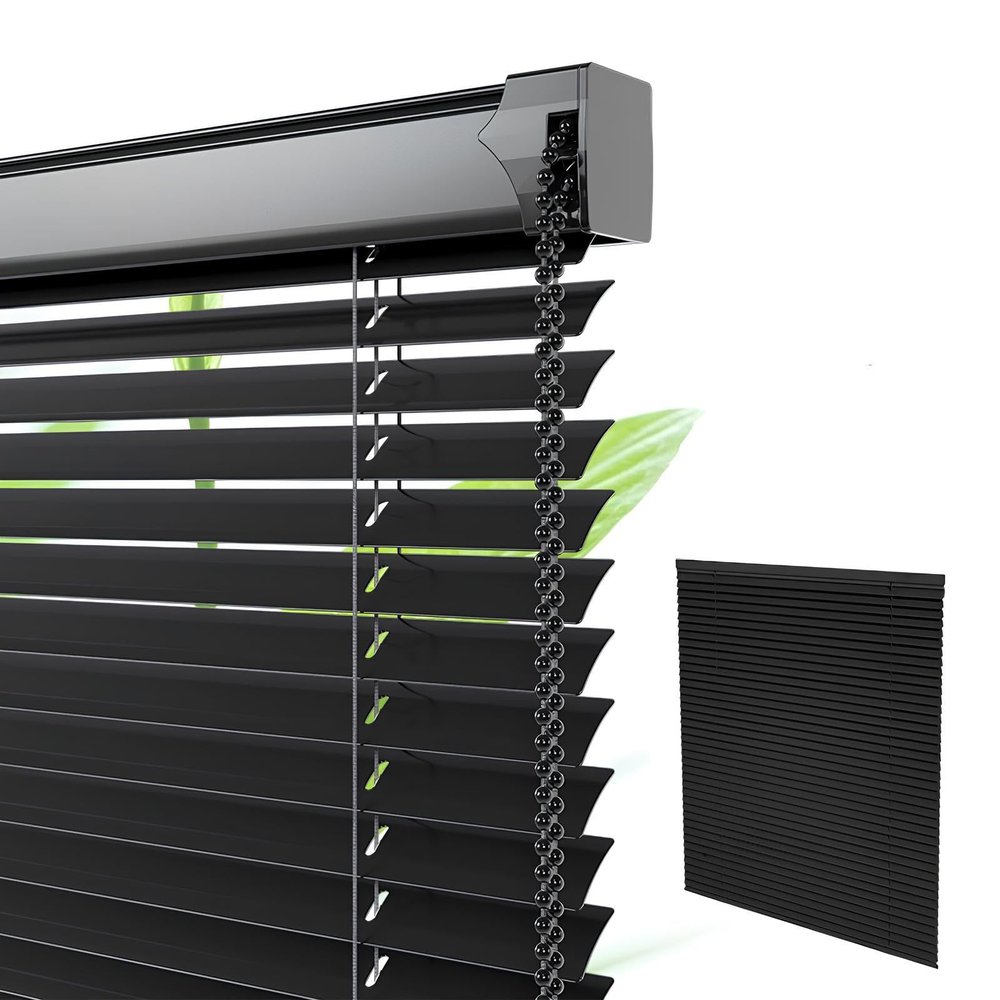 Aluminum Venetian Blinds, 2.5 cm Slats, Black, 90 W x 200 H cm