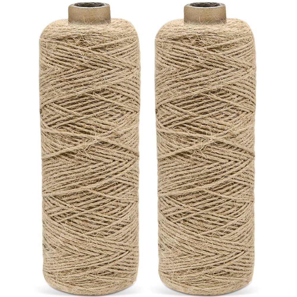 EOPUOZS 2-Pack 200 m Jute Twine, 1 mm Brown Jute String for Gift Wrapping, Wedding Decor, Packaging, Christmas Crafts, Macramé and Floristry