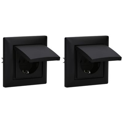 Busch-Jaeger balance SI 2-Piece SCHUKO Outlet Set with Flip Covers, Matte Black
