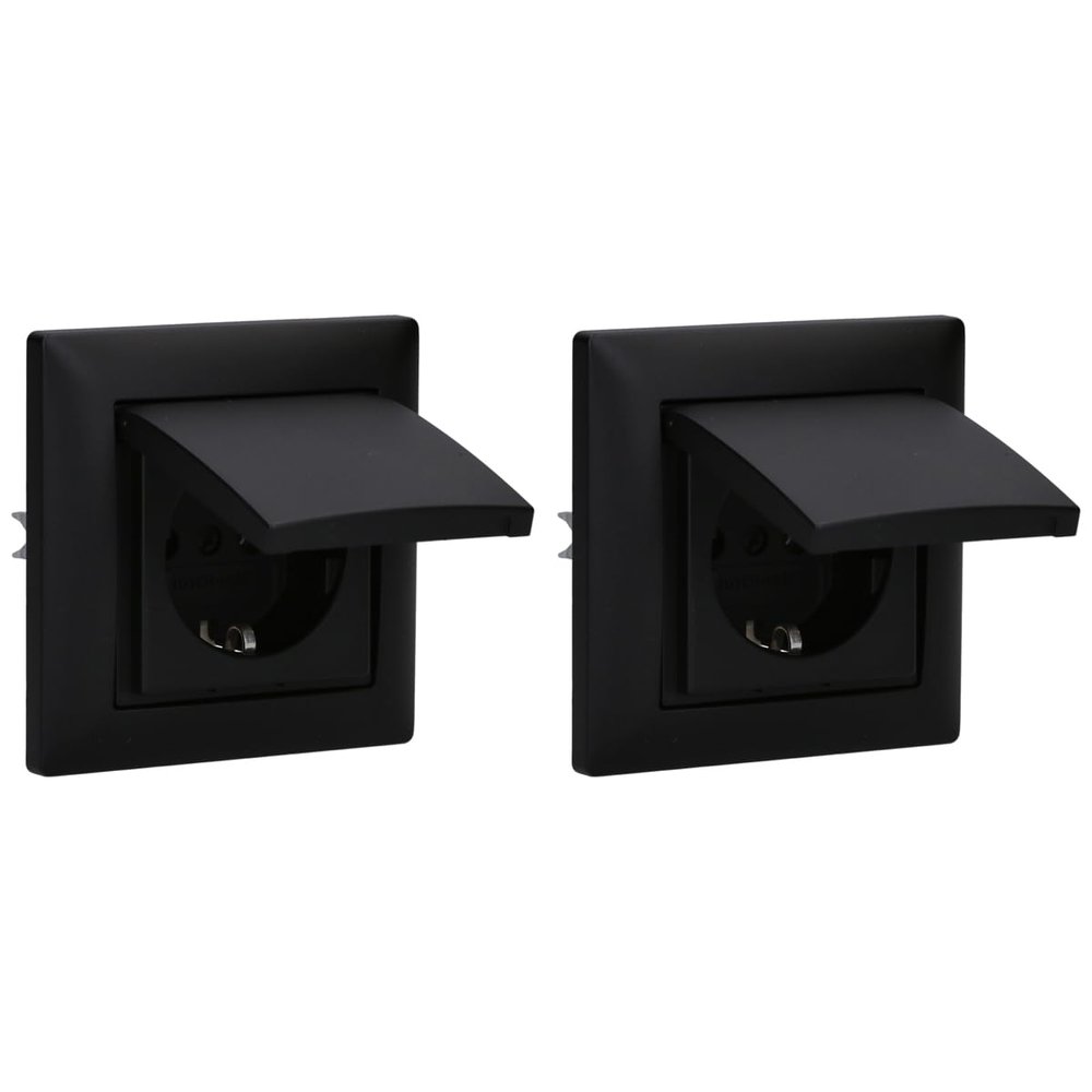 Busch-Jaeger balance SI 2-Piece SCHUKO Outlet Set with Flip Covers, Matte Black