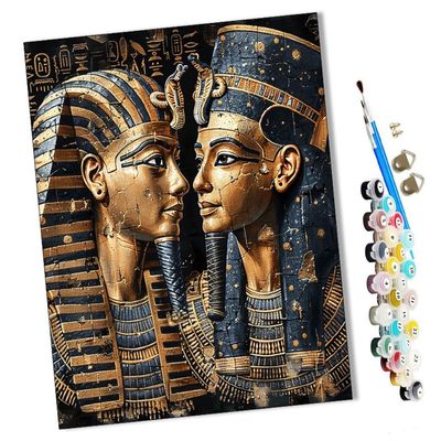 WMZPOY Paint by Numbers for Adults, Black and Gold Egyptian Pharaoh and Cleopatra (8), 40 x 50 cm Canvas Kit