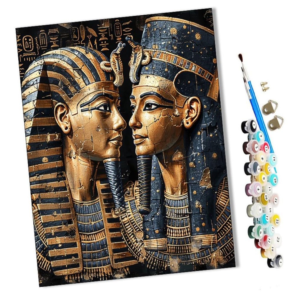 WMZPOY Paint by Numbers for Adults, Black and Gold Egyptian Pharaoh and Cleopatra (8), 40 x 50 cm Canvas Kit