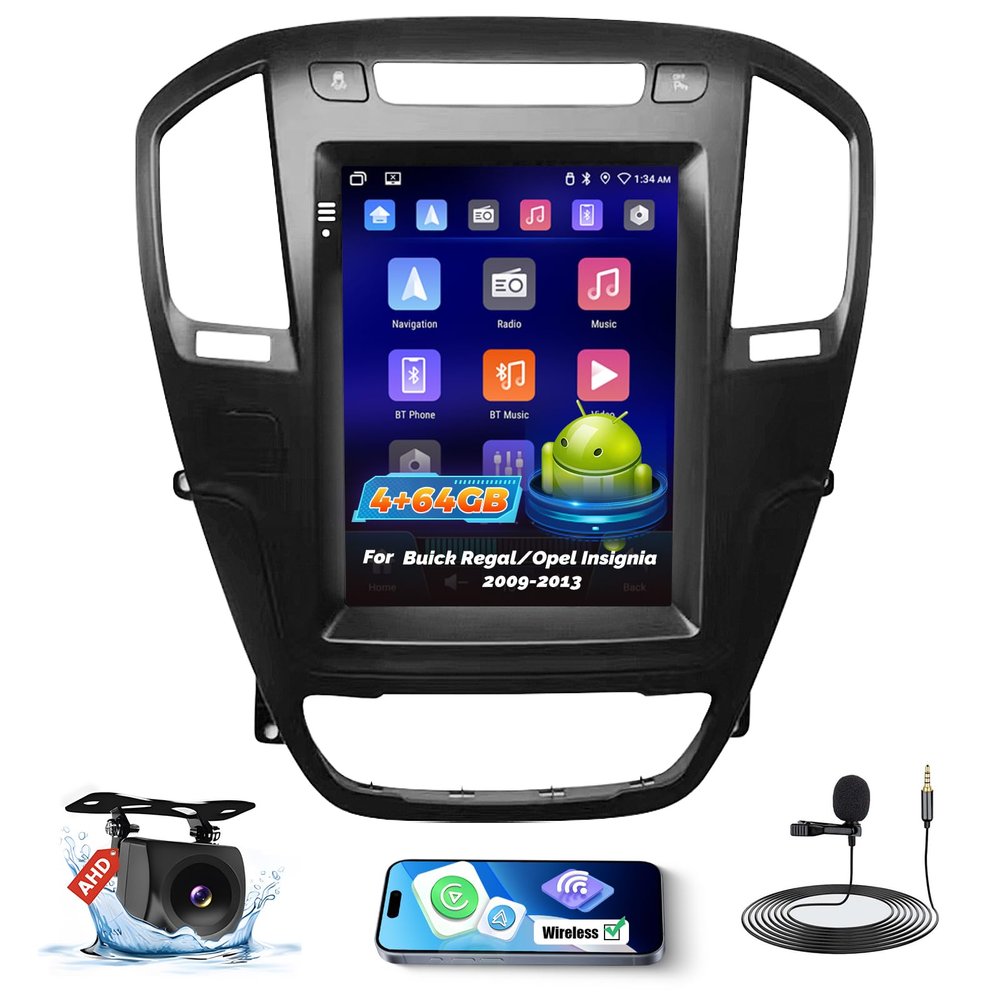 Roinvou 4GB+64GB Android 15 Car Stereo for Buick Regal/Opel Insignia 2009–2013, Wireless CarPlay & Android Auto, 9.7-Inch Touchscreen