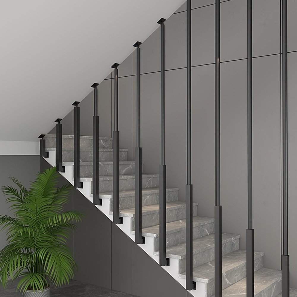 MARXAN Industrial Black Stair Handrail Set, 1-Pack, I-Shaped Adjustable, 130 cm