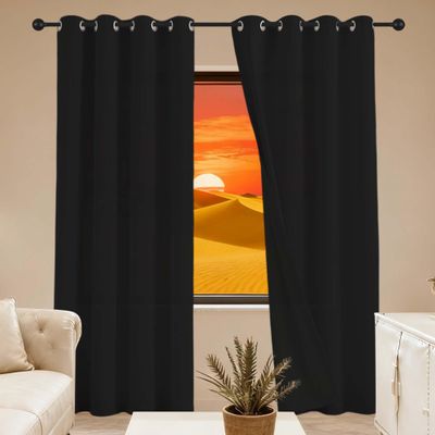 GOUBO Blackout Thermal Curtain with Grommets, 160 x 330 cm, Washable, Black
