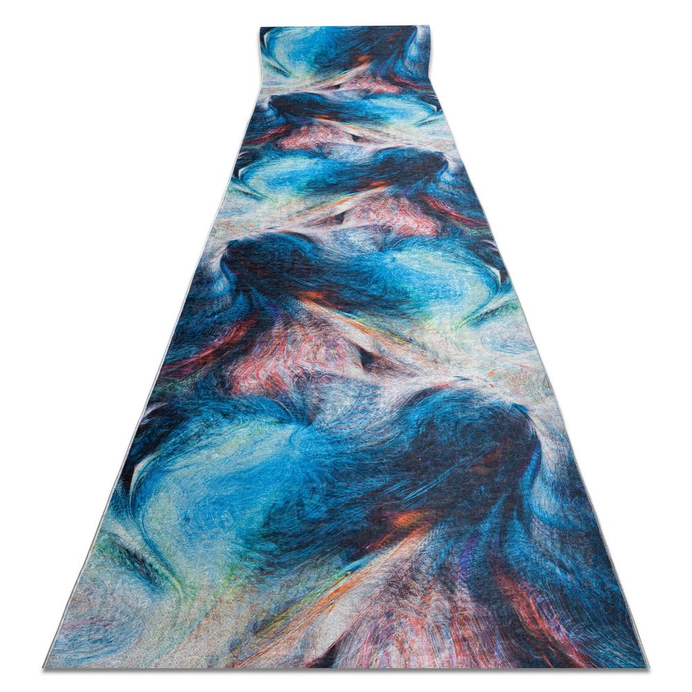 rugsx Lotus Color 36500 Abstract Blue/Red Non-Slip Runner - Washable - 100 x 1250 cm