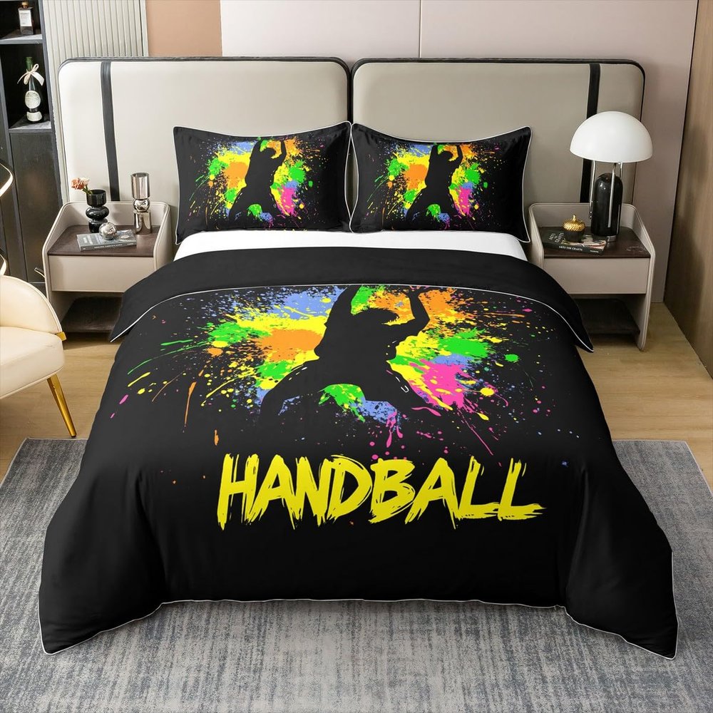 Homewish Handball Boys' Cotton Duvet Cover Set, Colorful Ink Graffiti Style, 155 x 220 cm