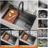 Premium Stainless Steel Kitchen Sink, 68 x 45 x 21 cm, Single Bowl Drop-In Workstation Sink with Sliding Accessories, Black Finish view 4
