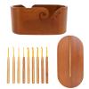 Eyoulife Wooden Yarn Bowl with Lid, 27 x 13.5 x 12 cm, 9 Crochet Hooks view 1