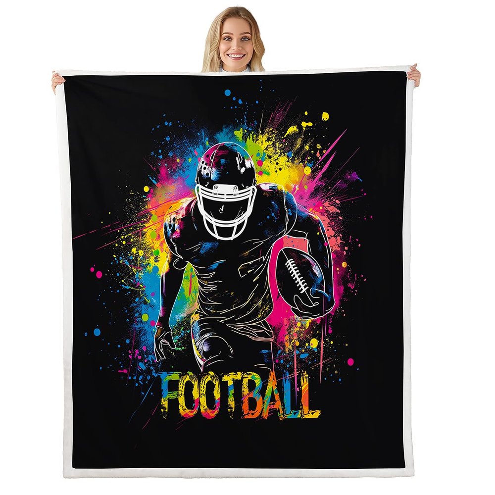 Homewish American Football Fleece Blanket 90 x 90 in Neon Graffiti Design