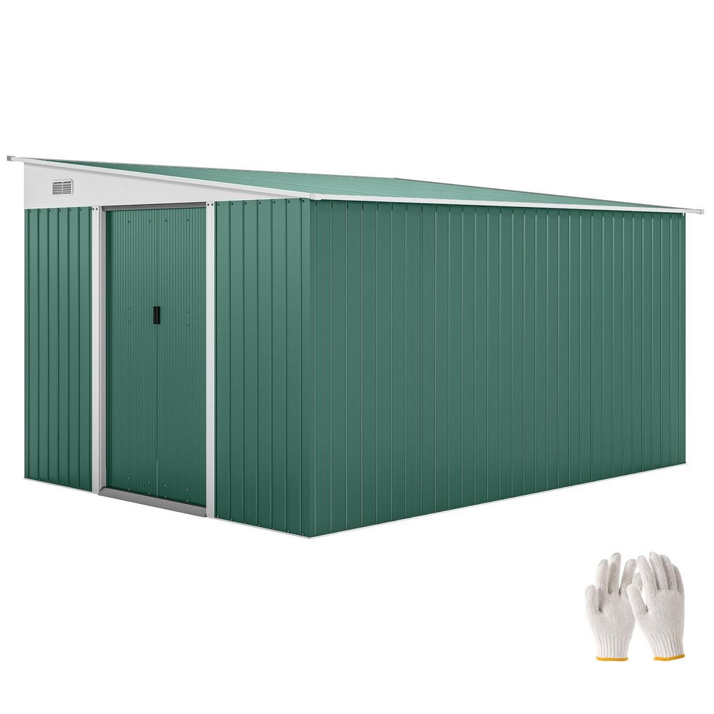 Outsunny Metal Garden Shed, 19.4 m², 280 × 345 × 201 cm, Sliding Doors, Green