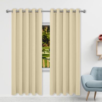 FENYIGE Blackout Curtain 176 x 185 cm with Grommets, Soft, Sound-Reducing, Privacy, Thermal Insulating, Cream