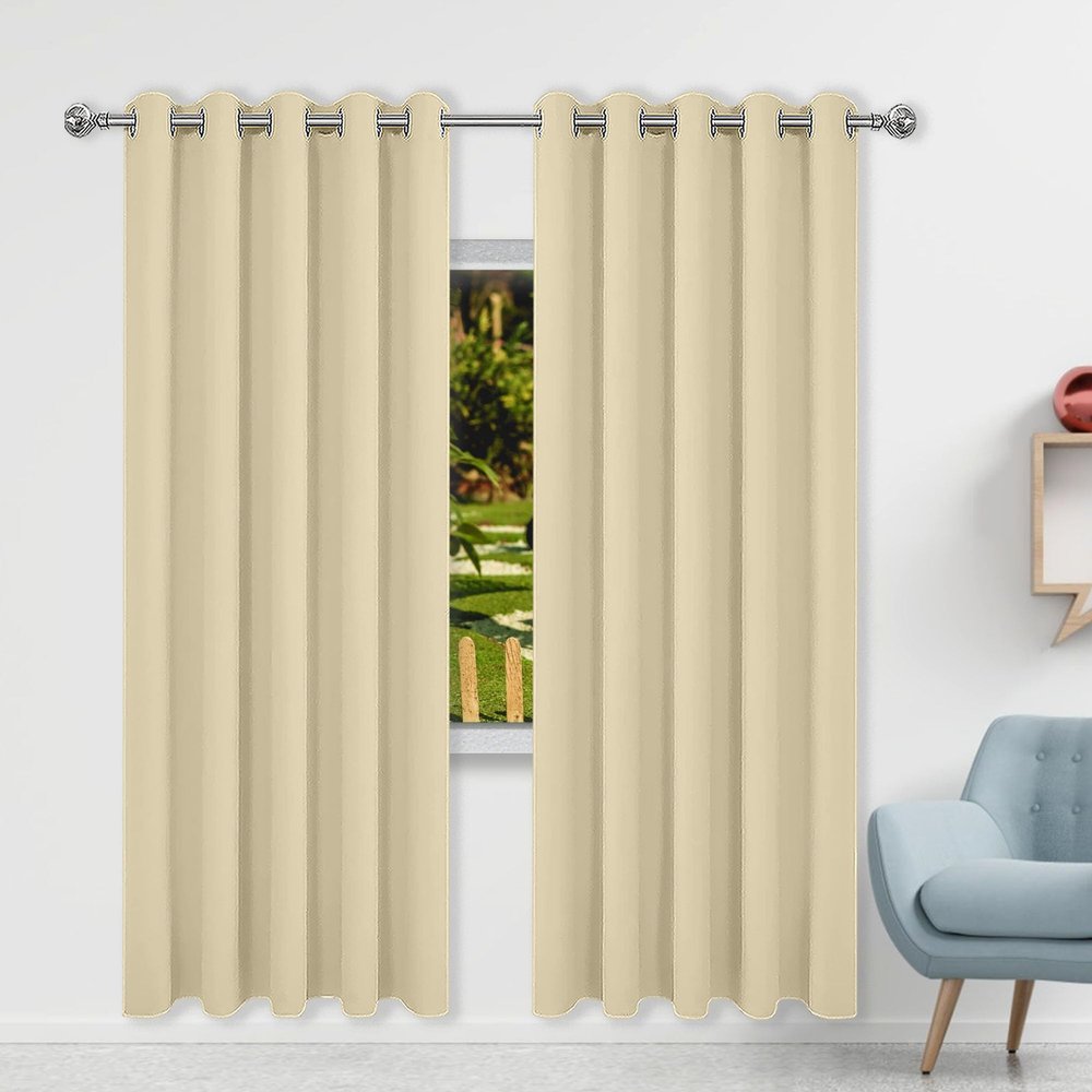 FENYIGE Blackout Curtain 176 x 185 cm with Grommets, Soft, Sound-Reducing, Privacy, Thermal Insulating, Cream