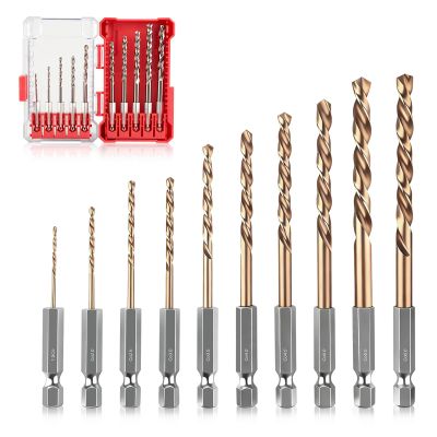 M35 Cobalt Drill Bit Set, 10-Piece, Hex Shank, for Stainless Steel and Metal