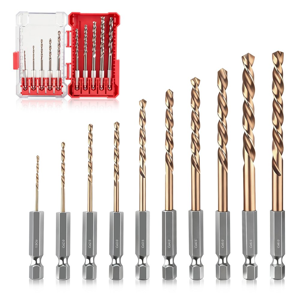 M35 Cobalt Drill Bit Set, 10-Piece, Hex Shank, for Stainless Steel and Metal