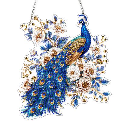 AIRDEA Peacock Diamond Painting Window Suncatcher, 5D Sparkling Floral Double-Sided Kit, 8 x 7 in