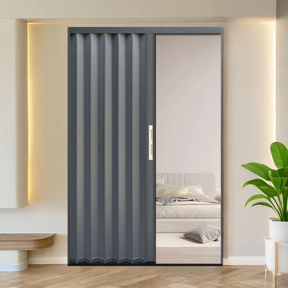 yurstcggh Folding Door, Sliding Interior Door, Aluminum Alloy, White/Gray, 75 × 204 cm