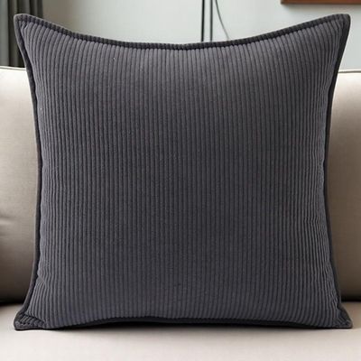 Corduroy Throw Pillow Cover, Charcoal Gray, 50 x 60 cm