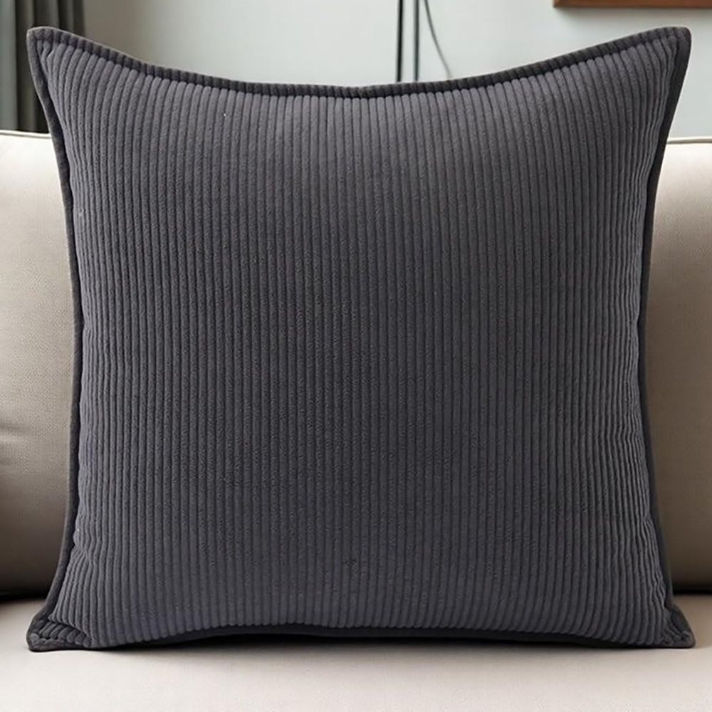 Corduroy Throw Pillow Cover, Charcoal Gray, 50 x 60 cm