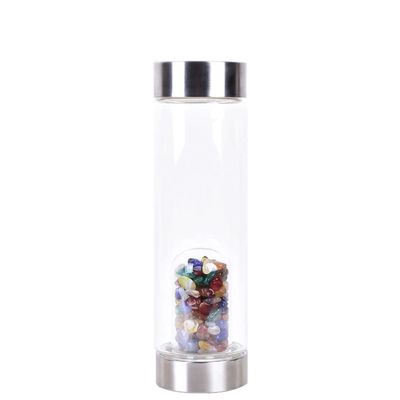Natural Crystal Water Bottle with Quartz Obelisk Wand, Reusable Gemstone Glass Bottle, 550 ml