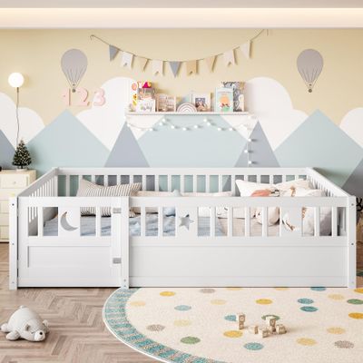 Merax Children's Bed, 140 x 190 cm, Wooden Single Bed with Safety Rails, Slatted Base, White