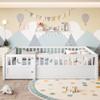 Merax Children's Bed, 140 x 190 cm, Wooden Single Bed with Safety Rails, Slatted Base, White view 1