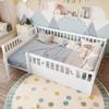 Merax Children's Bed, 140 x 190 cm, Wooden Single Bed with Safety Rails, Slatted Base, White view 3