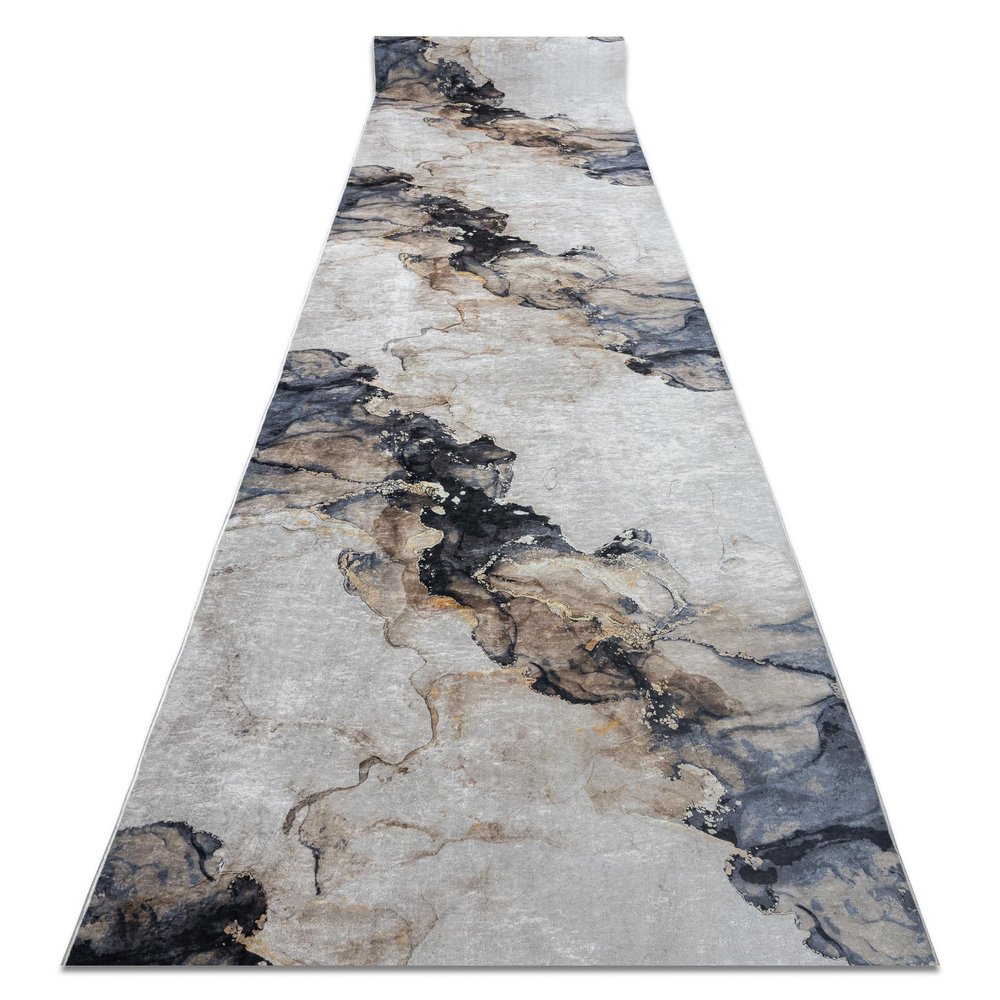 rugsx Lotus Shadows 37550 Abstract Runner Rug, Beige/Gray, Washable, 80 x 730 cm