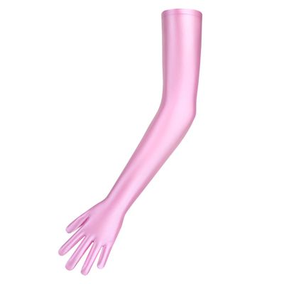 UBOHUZ Satin Glossy Connected-Finger Opera Gloves, Pink, M