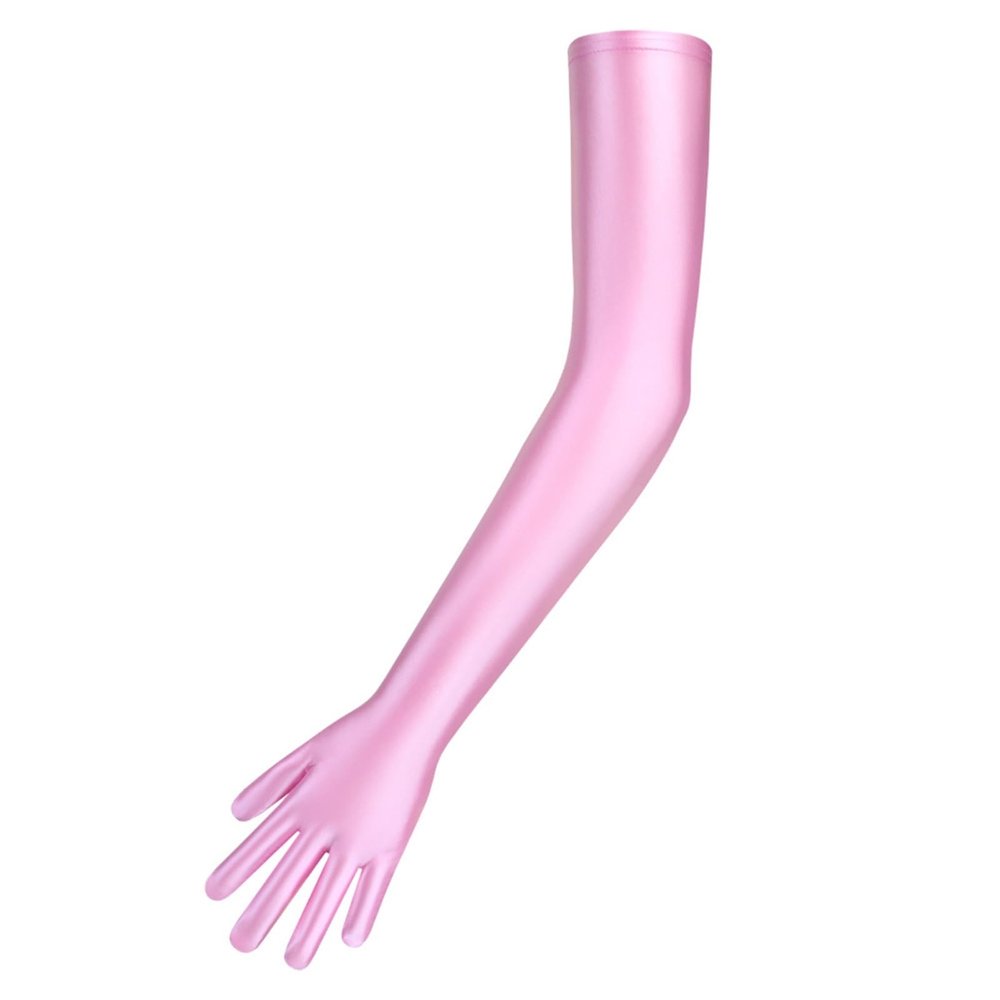 UBOHUZ Satin Glossy Connected-Finger Opera Gloves, Pink, M