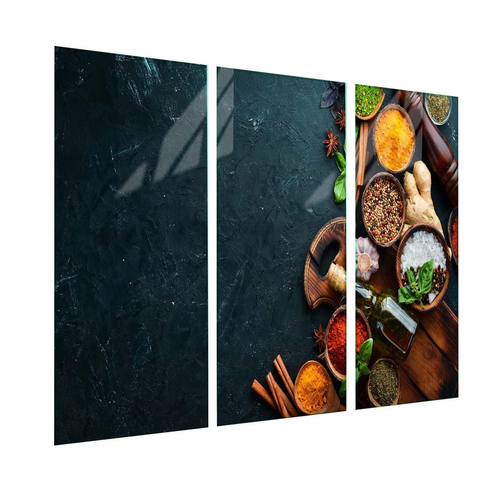 Stovetop Cover, Tempered Glass Cutting Board & Ceramic Cooktop Cover, 3-Piece, 3 x 30 x 52 cm, Hygienic & Non-Slip, for Induction and Ceramic Cooktops, Spices & Olive Oil – SFArt