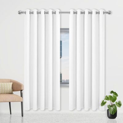 CHENGTT Blackout Curtain 136 x 290 cm, Thermal Curtain Against Cold and Heat, with Grommets, Machine Washable, White
