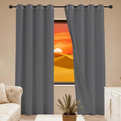 GOUBO Blackout Curtain 110 x 210 cm with Grommets, Thermal Curtain, Dark Gray