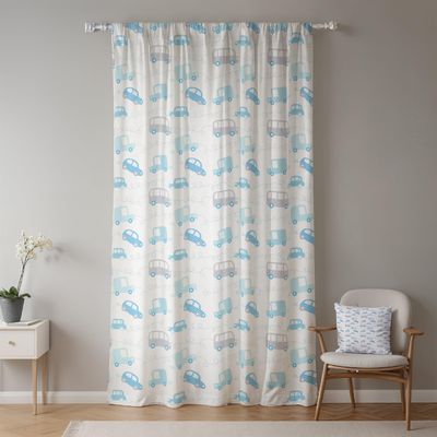 ggaimwf 135 x 229 cm Cartoon Vintage Bus Curtain for Kids' Room, Blue Gray, Light-Filtering, 1 Panel
