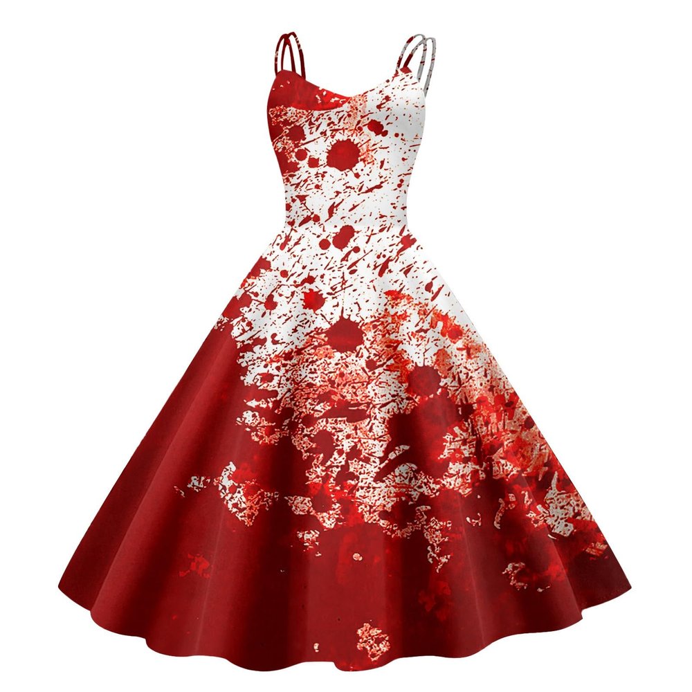 Women's Halloween Zombie Bride Dress with Bloody Print