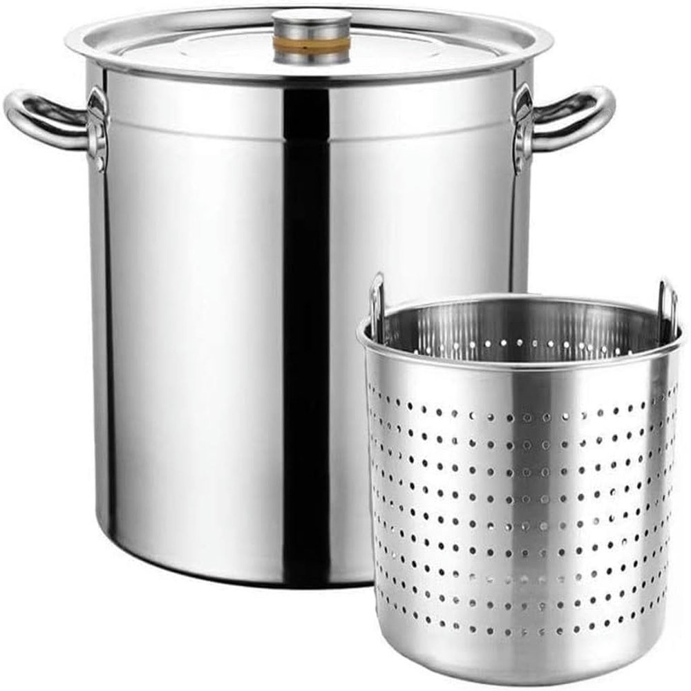 AYCDL Commercial Stainless Steel Stock Pot with Basket, 27/45/63 qt