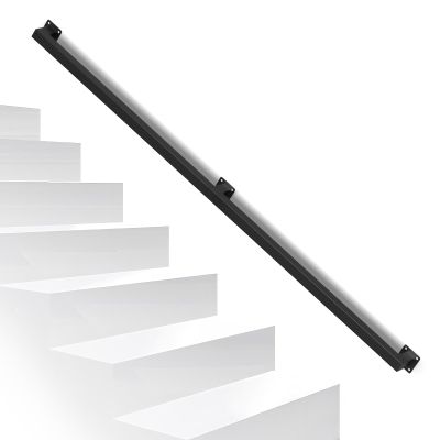 Jaxguom Square Tube Handrail, 150 cm, Modern Black Iron Stair Railing with Powder Coating, Complete Set with Screws