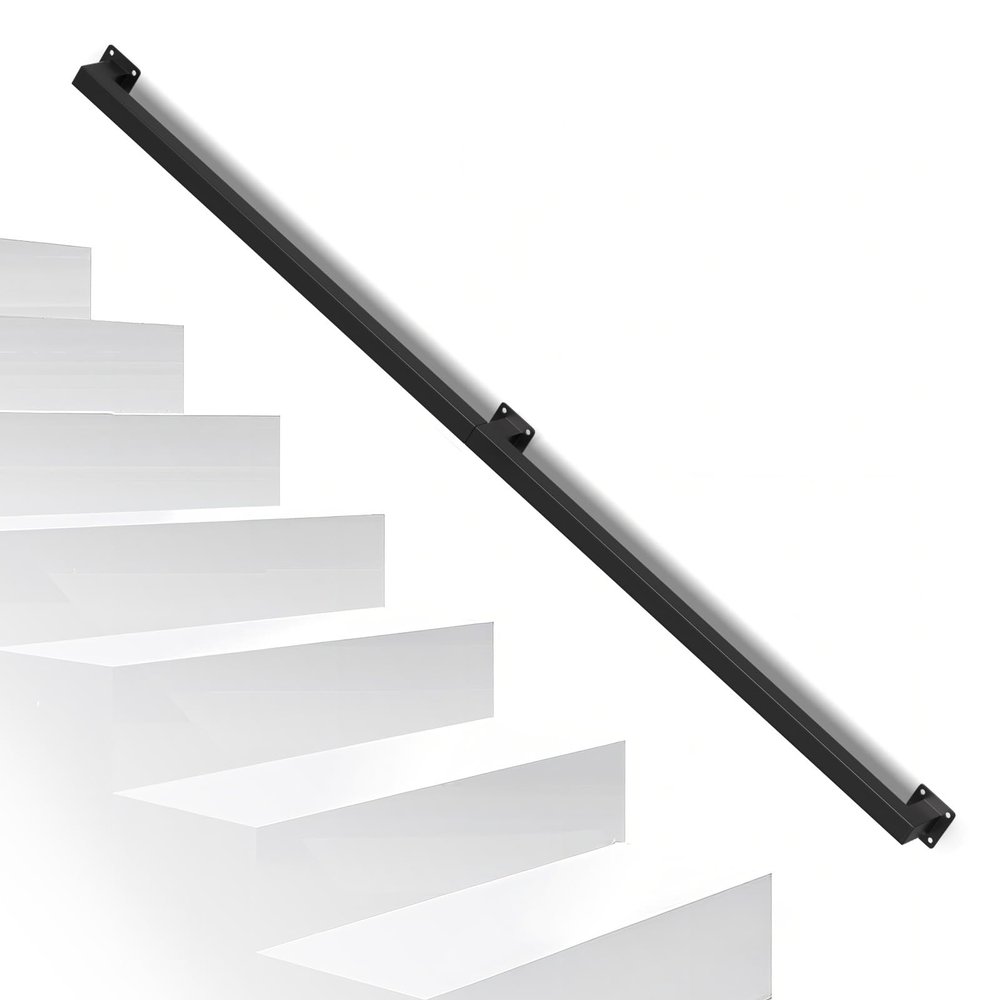 Jaxguom Square Tube Handrail, 150 cm, Modern Black Iron Stair Railing with Powder Coating, Complete Set with Screws