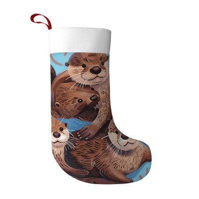 JKLQWC Cute Brown Otter Print Plush Christmas Stocking