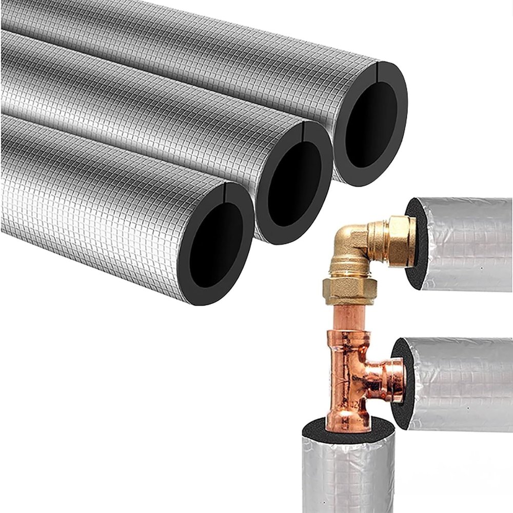 CuKLARYi Water Pipe Insulation Sleeve, 3 Foam Tubes, Aluminum Foil, Pre-Slit, ID 60 mm/THK 20 mm