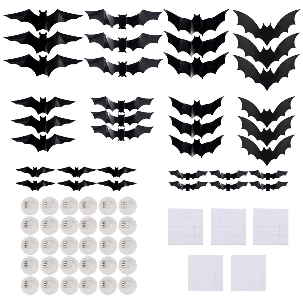 Halloween Bat Stickers, 36-Piece 3D Set with LED Lights