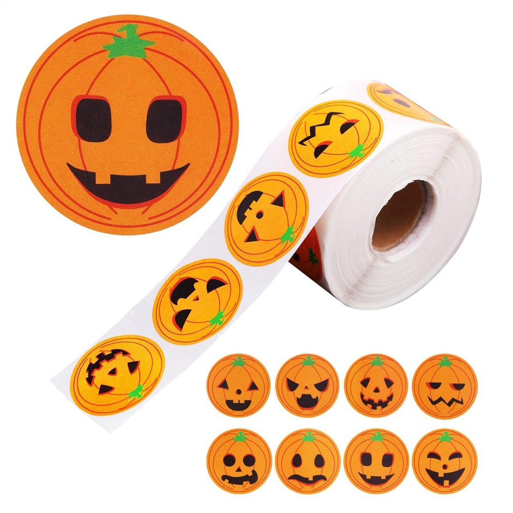 Pumpkin Stickers, 500 Count, Cute Party Stickers with 8 Designs