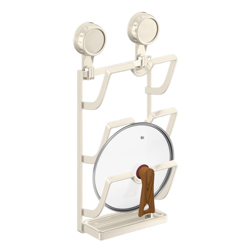 Wall-Mounted Pot Lid Holder with Suction Cups, No Drilling