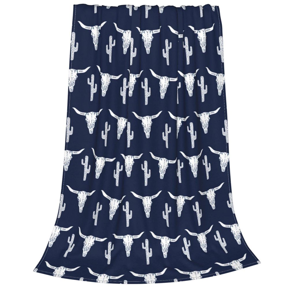 fifbird Flannel Fleece Blanket, Cow and Western Cactus, Cozy, Lightweight, Soft Bedspread