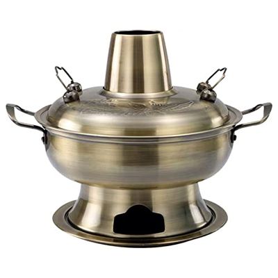 Traditional Copper Hot Pot, Stainless Steel Charcoal Cooker for Shabu Shabu and Soups