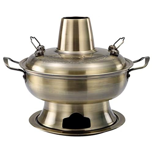 Traditional Copper Hot Pot, Stainless Steel Charcoal Cooker for Shabu Shabu and Soups