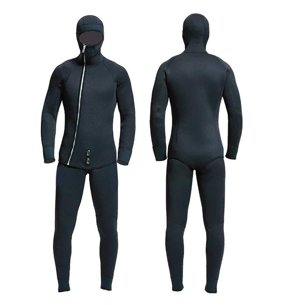 7 mm Long-Sleeve Split Wetsuit with Hood, 2-Piece Neoprene Snorkeling Suit for Men (S, 160–165 cm, 47–52 kg)