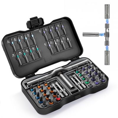 50-in-1 Magnetic Ratcheting Screwdriver Set, S2 Steel Bits, T-Handle