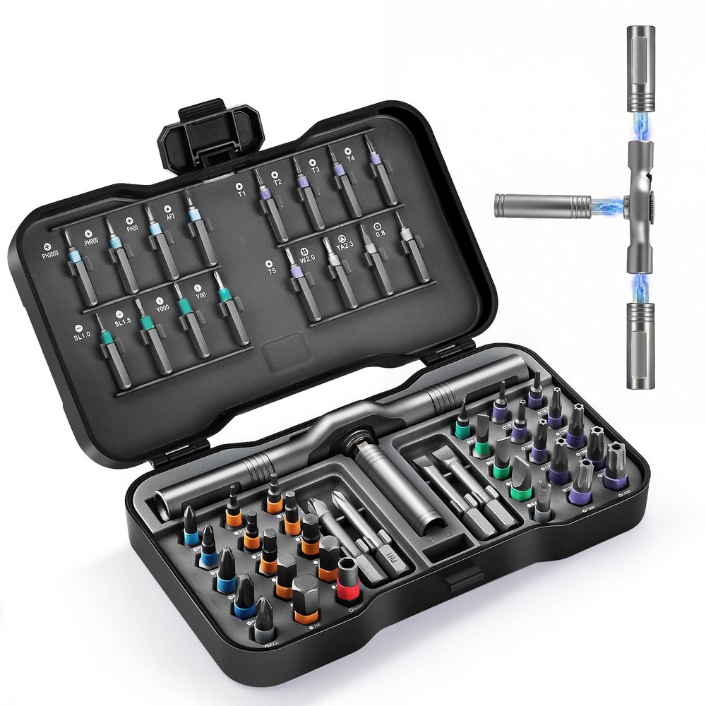 50-in-1 Magnetic Ratcheting Screwdriver Set, S2 Steel Bits, T-Handle