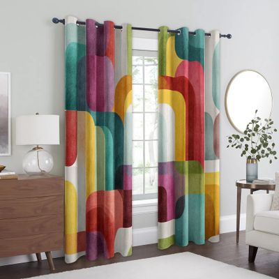 95% Light-Blocking Thermal Curtains with Grommets, Abstract Geometric Design, 2-Pack, 245 x 140 cm, T276